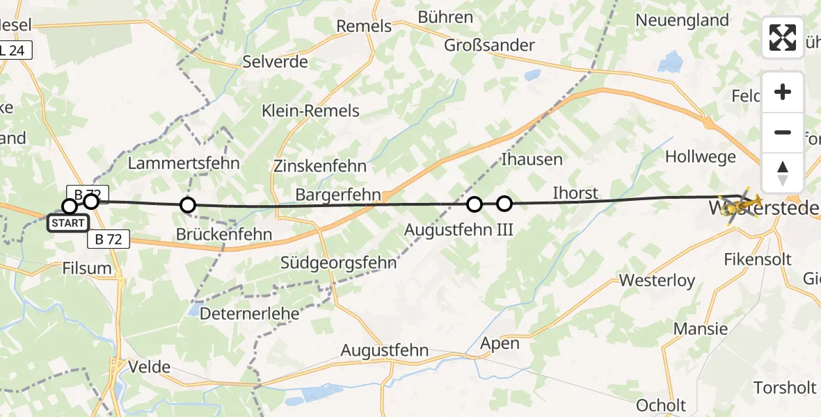 Flugroute Rettungshubschrauber Filsum - Westerstede, 14 Juni 2026, 04:24