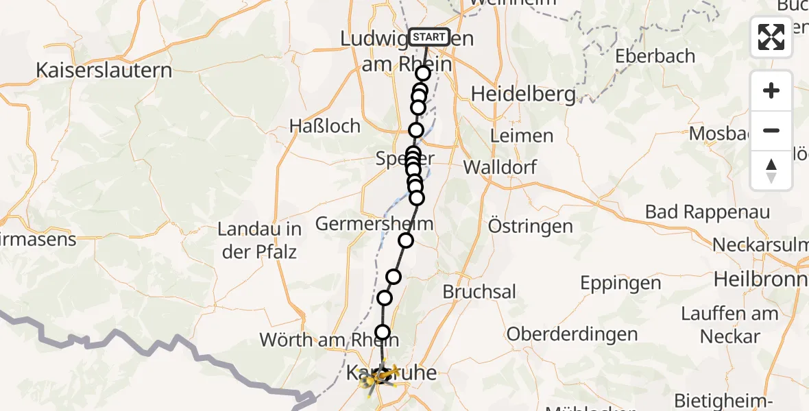 Flugroute Ambulanzhubschrauber Mannheim - Sankt Vincentius Hospital, 14 Juni 2026, 06:22