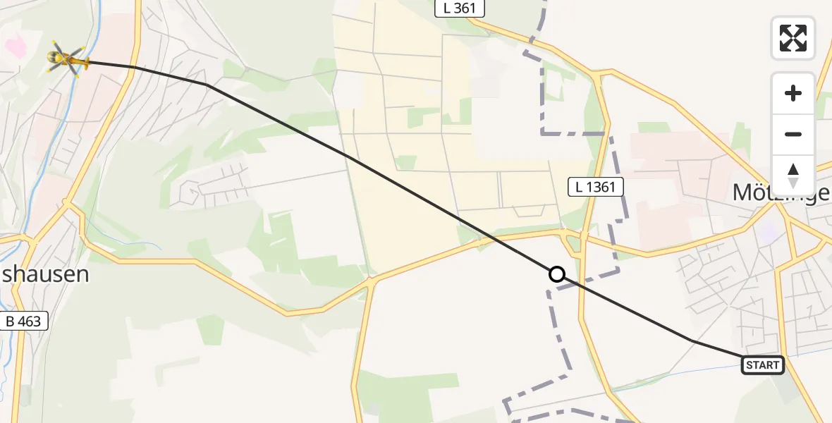 Flugroute Rettungshubschrauber Mötzingen - Nagold, 14 Juni 2026, 06:51
