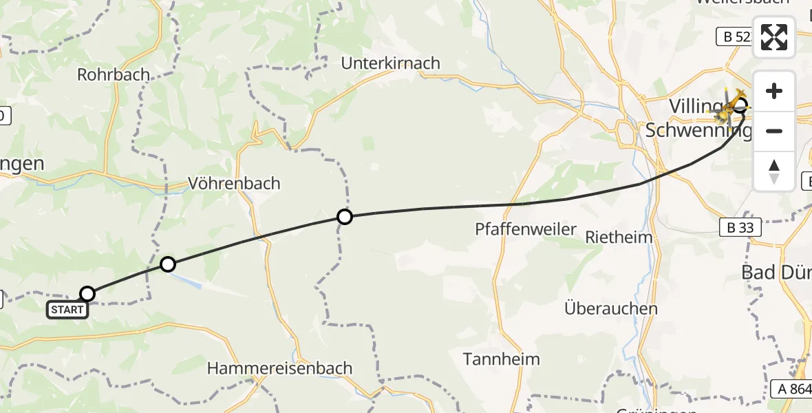 Flugroute Ambulanzhubschrauber Vöhrenbach - DRF Air Rescue Station Villingen-Schwenningen Hubschrauberlandeplatz (Christoph 11), 14 Juni 2026, 07:04