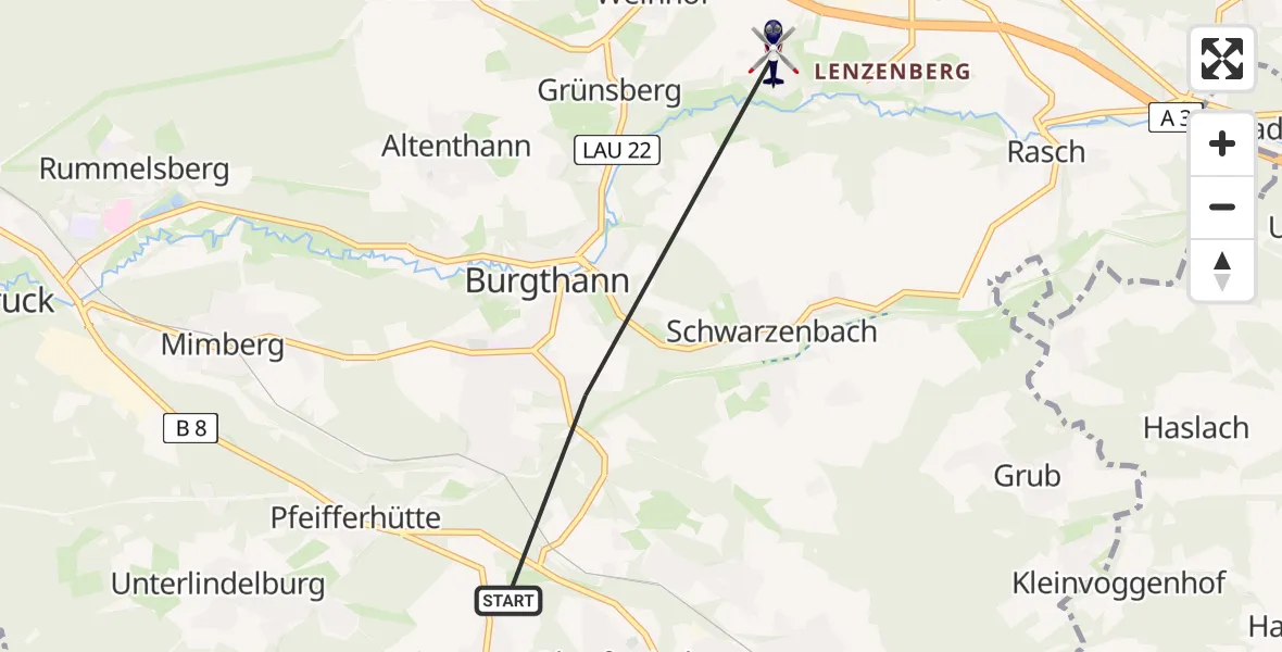 Flugroute Polizeihubschrauber Burgthann - Altdorf b.Nürnberg, 14 Juni 2026, 07:04