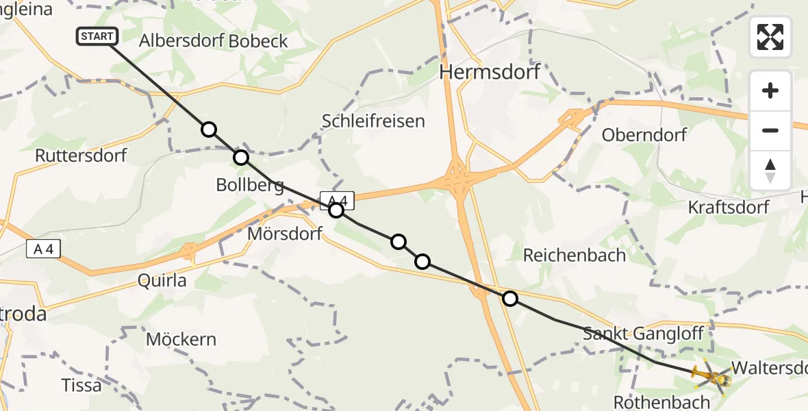 Flugroute Rettungshubschrauber Scheiditz - Lindenkreuz, 14 Juni 2026, 07:10