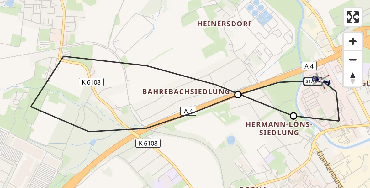 Flugroute Polizeihubschrauber Chemnitz-Glösa Industrial Park Hubschrauberlandeplatz - Chemnitz-Glösa Industrial Park Hubschrauberlandeplatz, 14 Juni 2026, 07:14