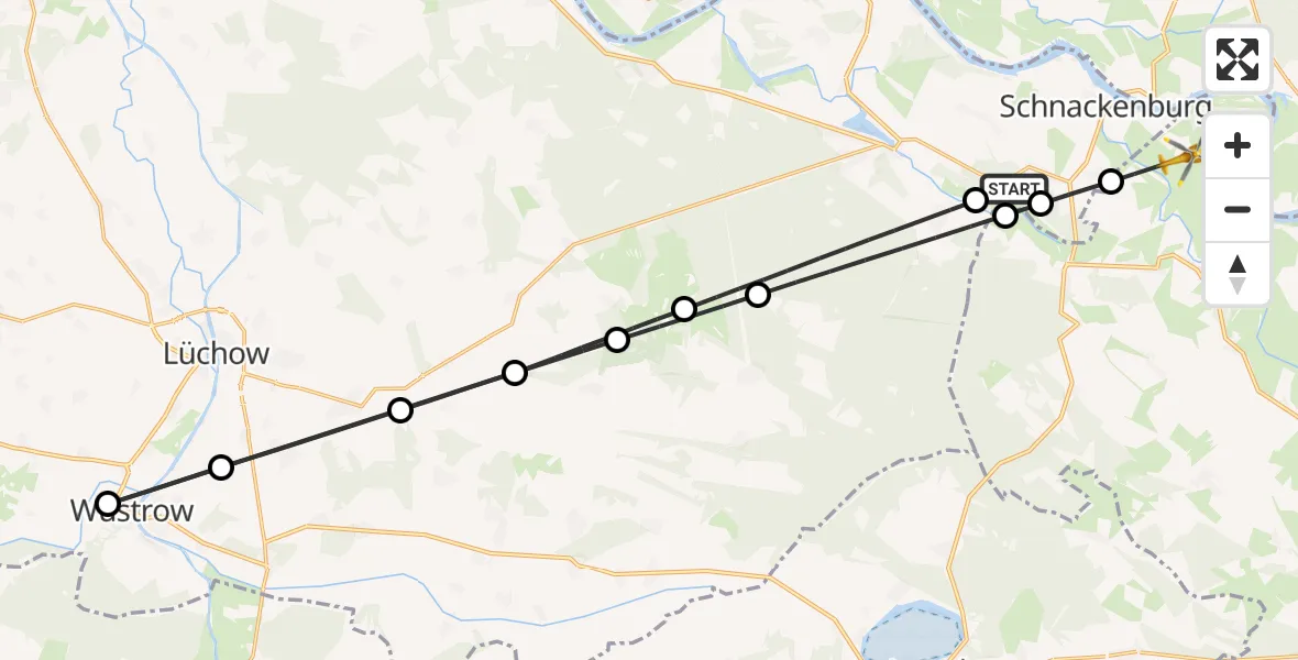 Flugroute Rettungshubschrauber Schnackenburg - Aland, 14 Juni 2026, 07:15