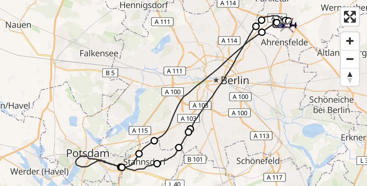 Flugroute Polizeihubschrauber Panketal - Ahrensfelde, 14 Juni 2026, 07:34