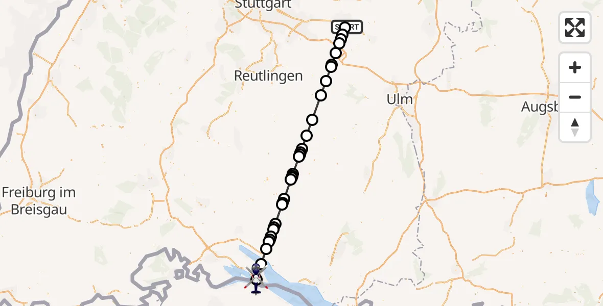 Flugroute Polizeihubschrauber Göppingen - Konstanz Flugplatz, 14 Juni 2026, 07:37