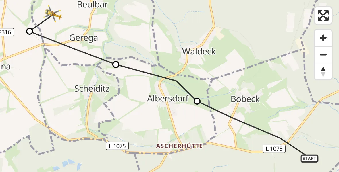 Flugroute Rettungshubschrauber Bobeck - Bürgel, 14 Juni 2026, 07:41