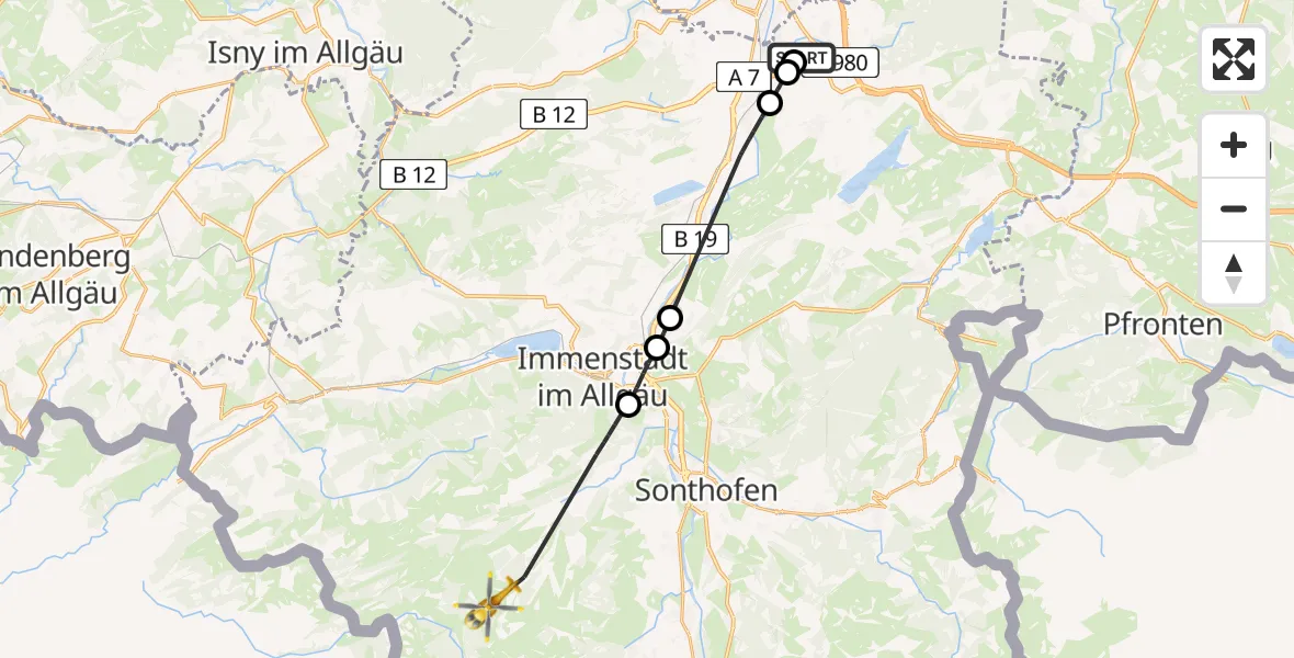 Flugroute Rettungshubschrauber Kempten-Durach Flugplatz - Blaichach, 14 Juni 2026, 08:03