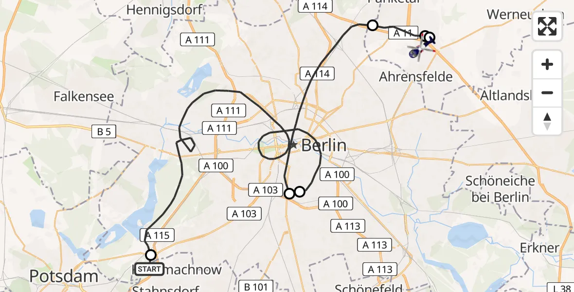 Flugroute Polizeihubschrauber Kleinmachnow - Ahrensfelde, 14 Juni 2026, 08:05