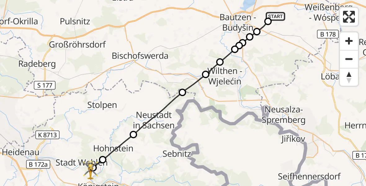 Flugroute Rettungshubschrauber Bautzen Flugplatz - Struppen, 14 Juni 2026, 08:05