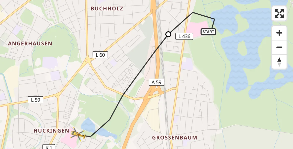 Flugroute Rettungshubschrauber Duisburg Air Rescue Hubschrauberlandeplatz (Christoph 9) - Duisburg, 14 Juni 2026, 08:08