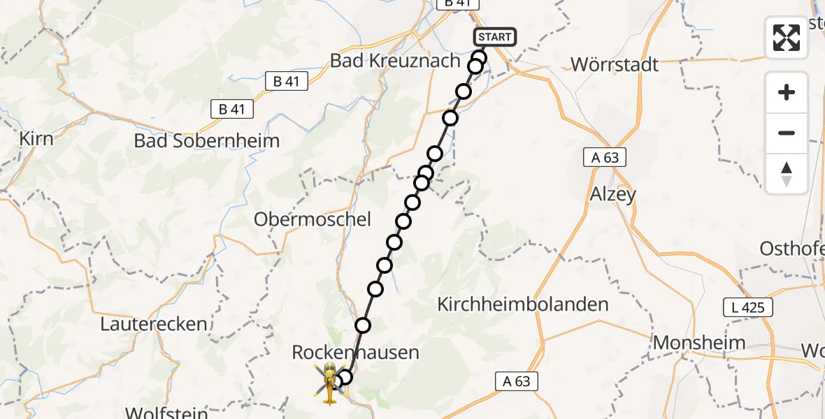 Flugroute Rettungshubschrauber Sprendlingen - Imsweiler UL, 14 Juni 2026, 08:37