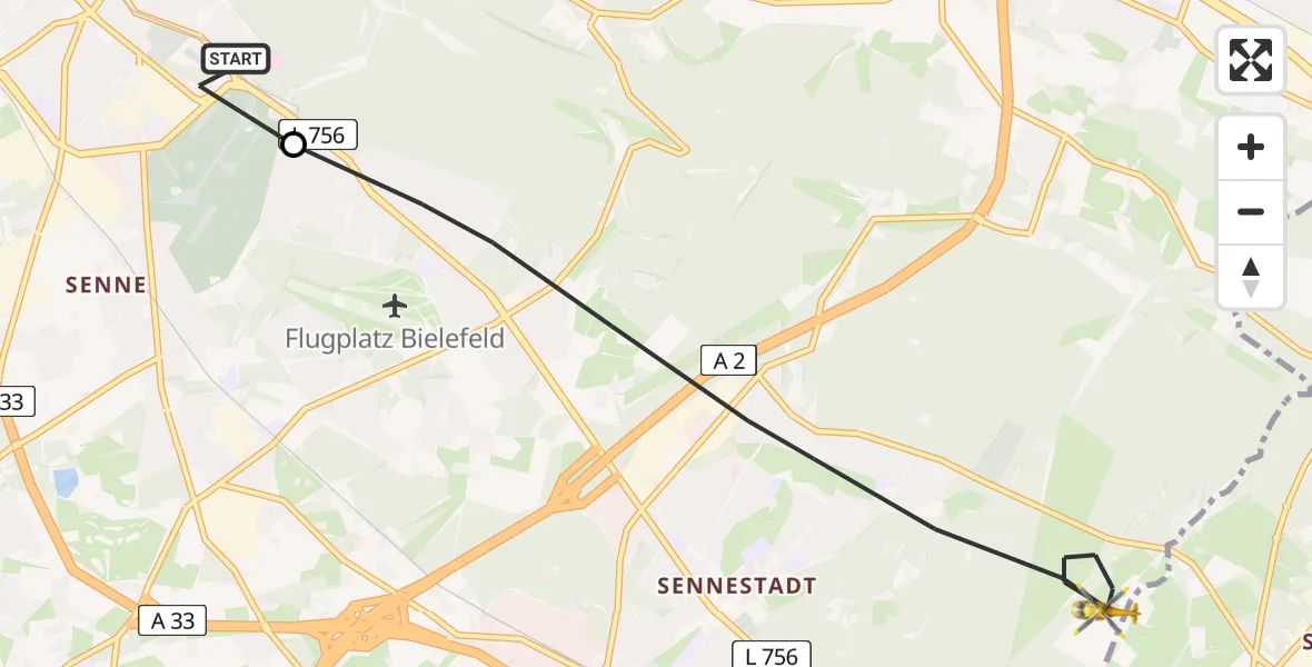 Flugroute Rettungshubschrauber Luftrettungszentrum Bielefeld - Bielefeld, 14 Juni 2026, 08:48
