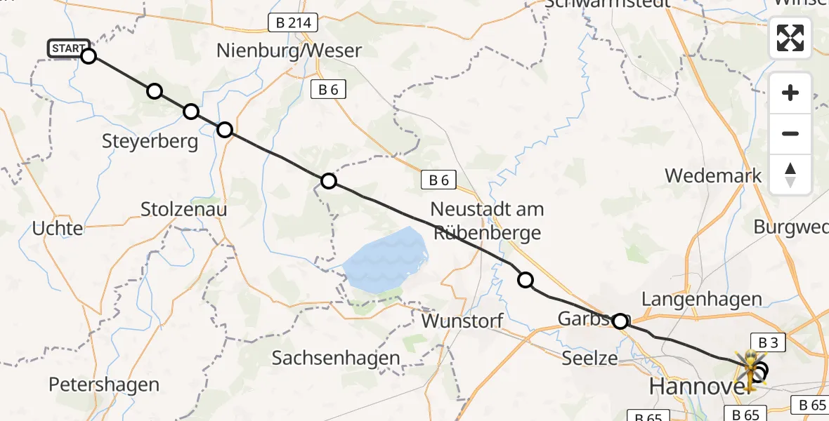 Flugroute Rettungshubschrauber Borstel - Hannover Luftrettung Hubschrauberlandeplatz (Christoph 4), 14 Juni 2026, 08:51
