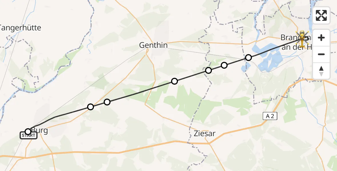 Flugroute Rettungshubschrauber Jerichower Land District Hospital - Brandenburg an der Havel, 14 Juni 2026, 08:52