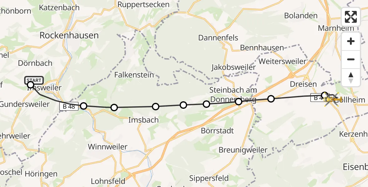 Flugroute Rettungshubschrauber Imsweiler UL - Göllheim, 14 Juni 2026, 08:54
