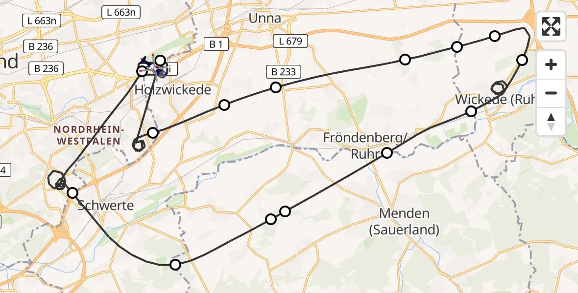 Flugroute Polizeihubschrauber Dortmund Flughafen - Dortmund Flughafen, 14 Juni 2026, 09:14