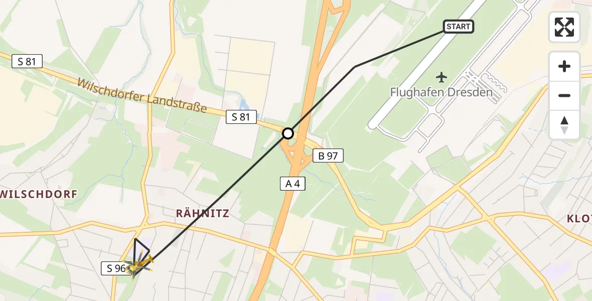Flugroute Rettungshubschrauber Dresden Flughafen - Dresden, 14 Juni 2026, 09:18