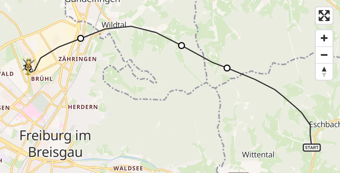Flugroute Ambulanzhubschrauber Stegen - Freiburg im Breisgau Flugplatz, 14 Juni 2026, 09:19