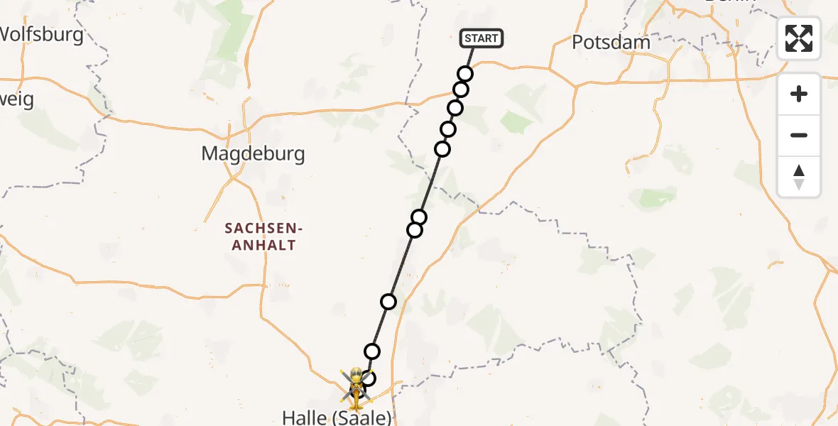 Flugroute Rettungshubschrauber Brandenburg an der Havel - Halle-Oppin Flugplatz, 14 Juni 2026, 09:34