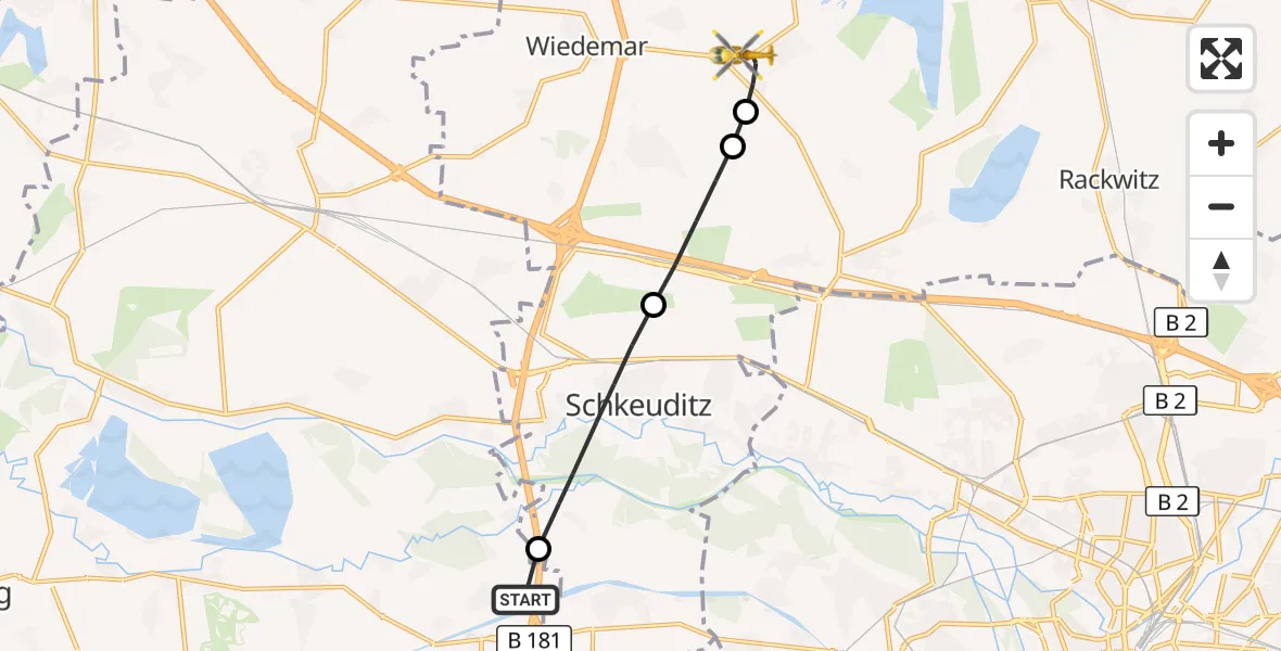 Flugroute Rettungshubschrauber Leuna - Wiedemar, 14 Juni 2026, 09:56
