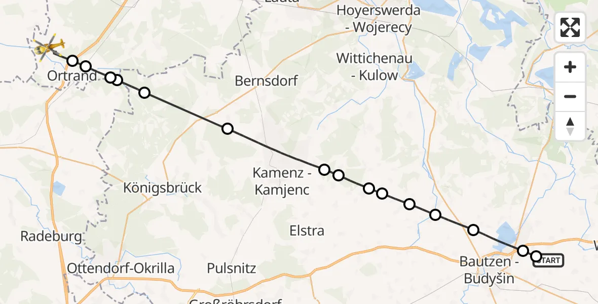 Flugroute Rettungshubschrauber Bautzen Flugplatz - Lindenau, 14 Juni 2026, 09:57