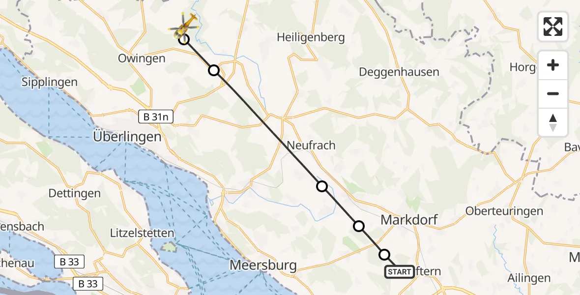 Flugroute Rettungshubschrauber Immenstaad am Bodensee - Owingen, 14 Juni 2026, 10:14