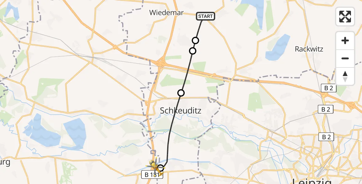 Flugroute Rettungshubschrauber Wiedemar - ADAC Air Rescue Station Leipzig/Schkeuditz-Dölzig Hubschrauberlandeplatz (Christoph 61), 14 Juni 2026, 10:38