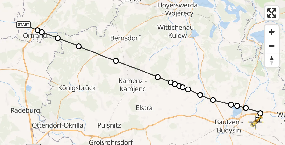 Flugroute Rettungshubschrauber Lindenau - Bautzen Flugplatz, 14 Juni 2026, 11:00