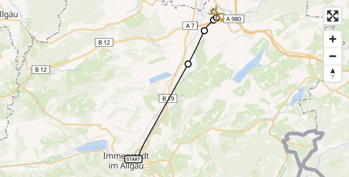 Flugroute Rettungshubschrauber Immenstadt i.Allgäu - Kempten-Durach Flugplatz, 14 Juni 2026, 11:00