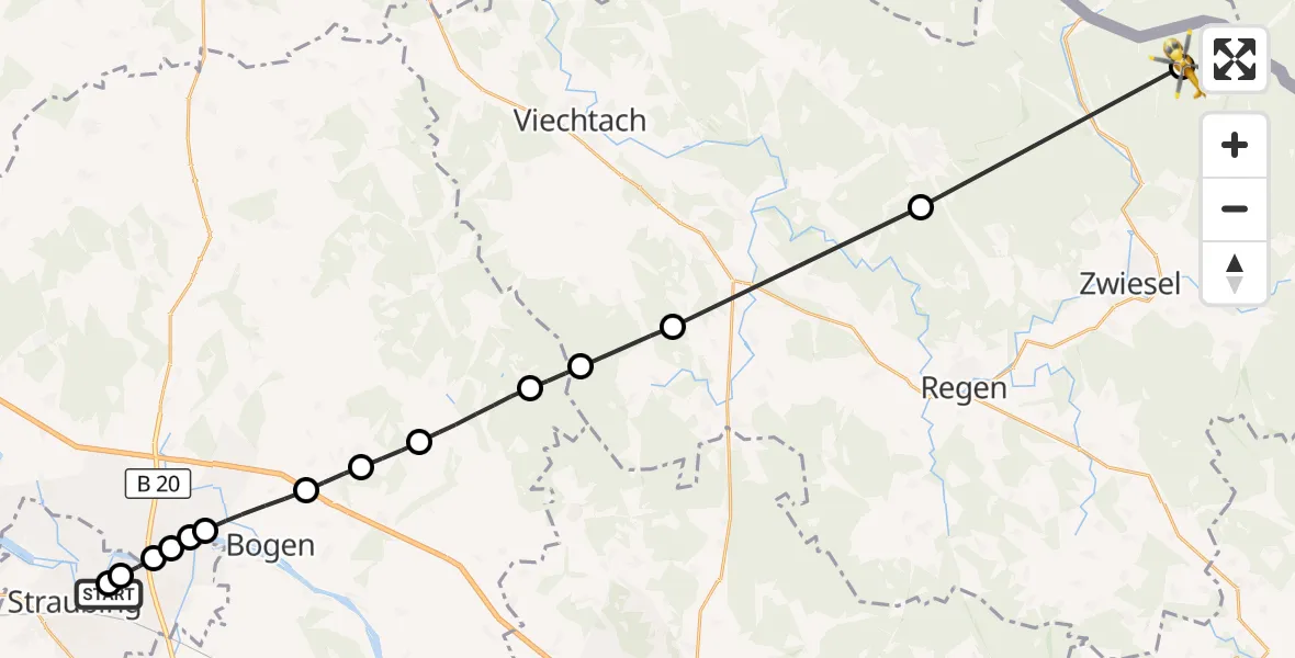 Flugroute Rettungshubschrauber Sankt Elisabeth Hospital Straubing - Lindberg, 14 Juni 2026, 11:03