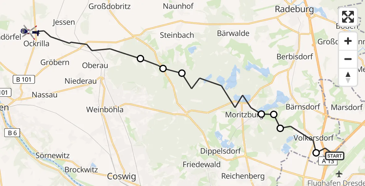 Flugroute Polizeihubschrauber Dresden Flughafen - Niederau, 14 Juni 2026, 11:15