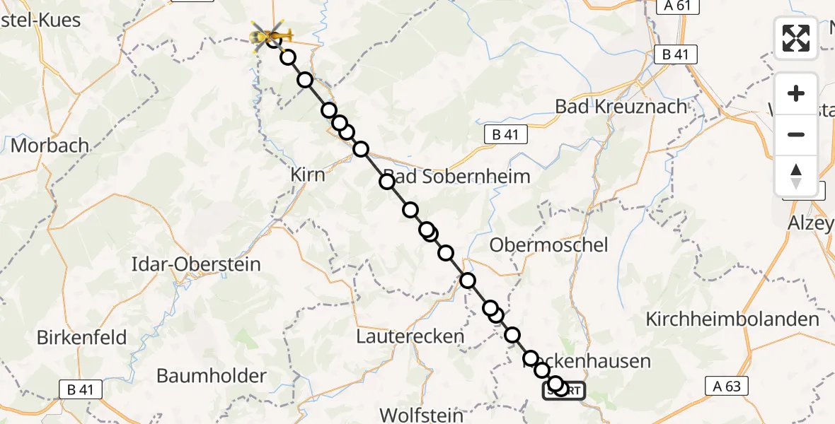Flugroute Rettungshubschrauber Imsweiler UL - Dickenschied, 14 Juni 2026, 11:31