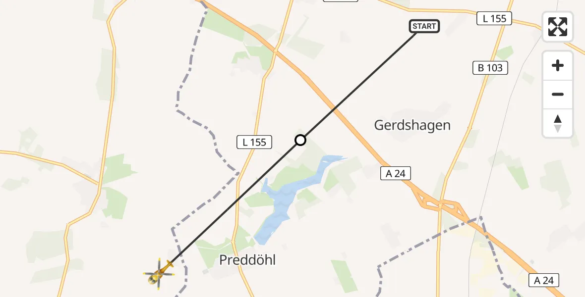 Flugroute Rettungshubschrauber Gerdshagen - Triglitz, 14 Juni 2026, 11:37