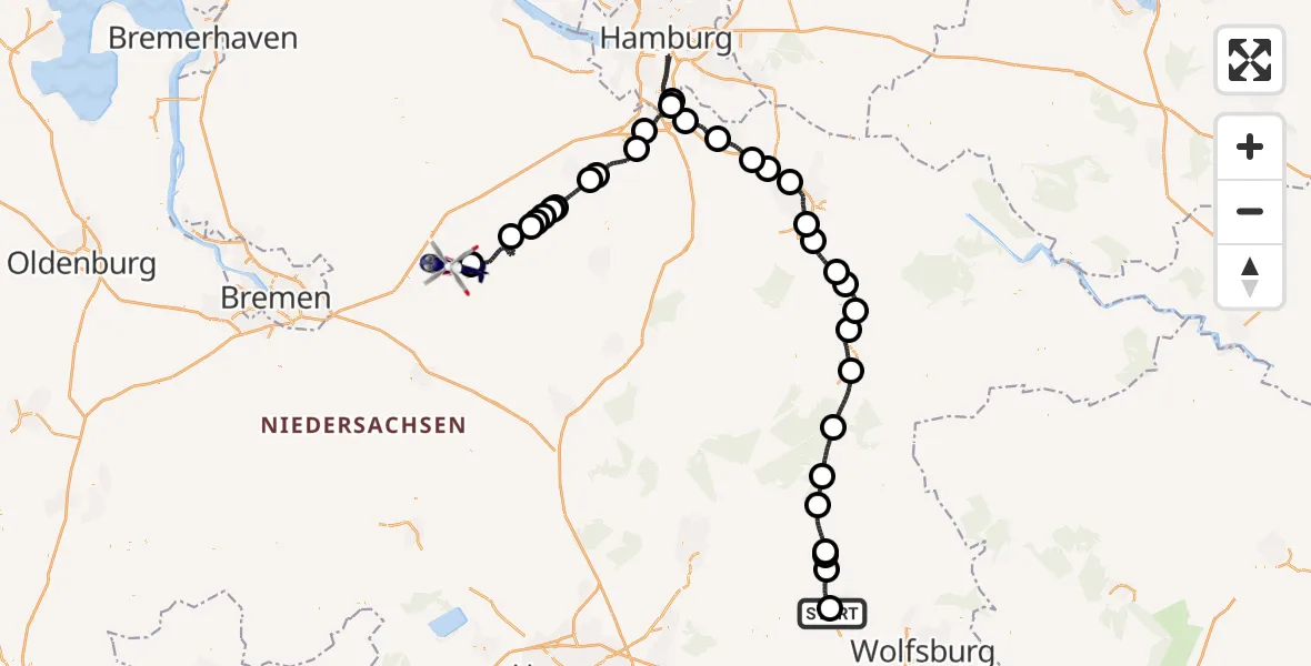 Flugroute Polizeihubschrauber Gifhorn Bundespolizei Hubschrauberlandeplatz - Rotenburg (Wümme) Flugplatz, 14 Juni 2026, 12:01
