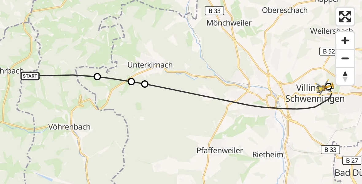 Flugroute Ambulanzhubschrauber Vöhrenbach - DRF Air Rescue Station Villingen-Schwenningen Hubschrauberlandeplatz (Christoph 11), 14 Juni 2026, 12:02