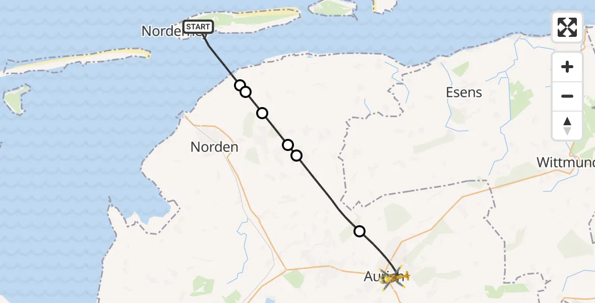 Flugroute Rettungshubschrauber Noordzee - Aurich, 14 Juni 2026, 12:03
