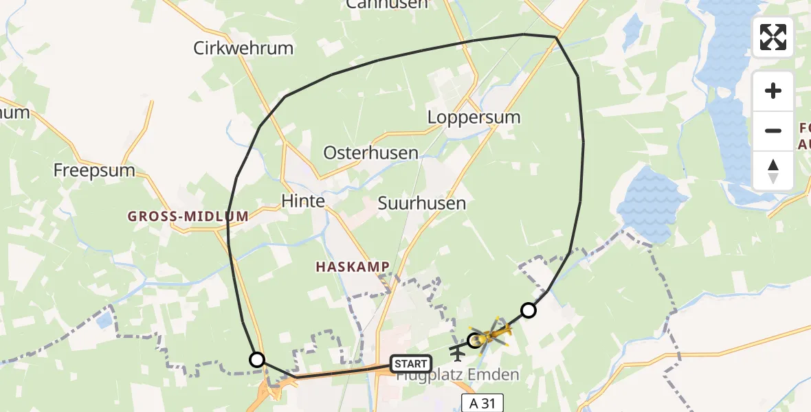 Flugroute Ambulanzhubschrauber Emden - Emden, 14 Juni 2026, 12:11