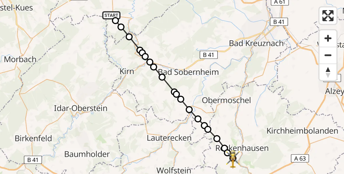 Flugroute Rettungshubschrauber Dickenschied - Imsweiler UL, 14 Juni 2026, 12:18