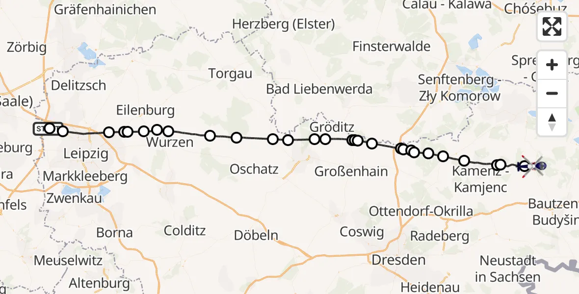Flugroute Polizeihubschrauber Flughafen Leipzig/Halle - Königswartha, 14 Juni 2026, 12:28