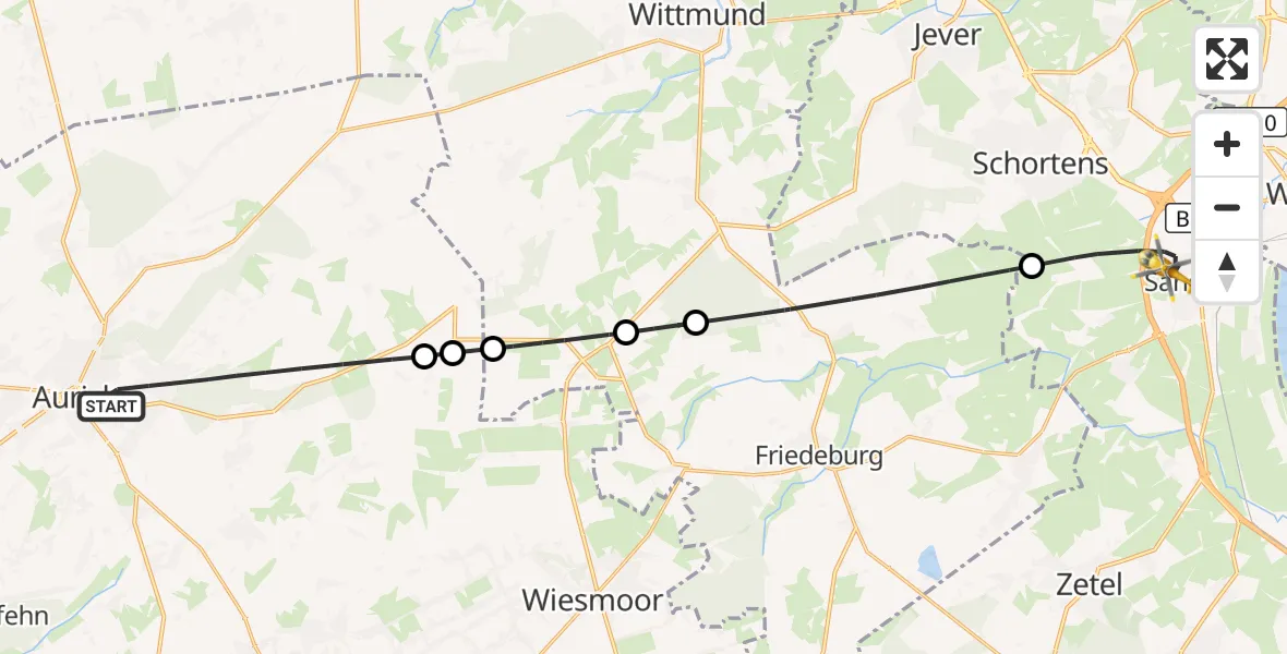 Flugroute Rettungshubschrauber Aurich - Sande, 14 Juni 2026, 12:32