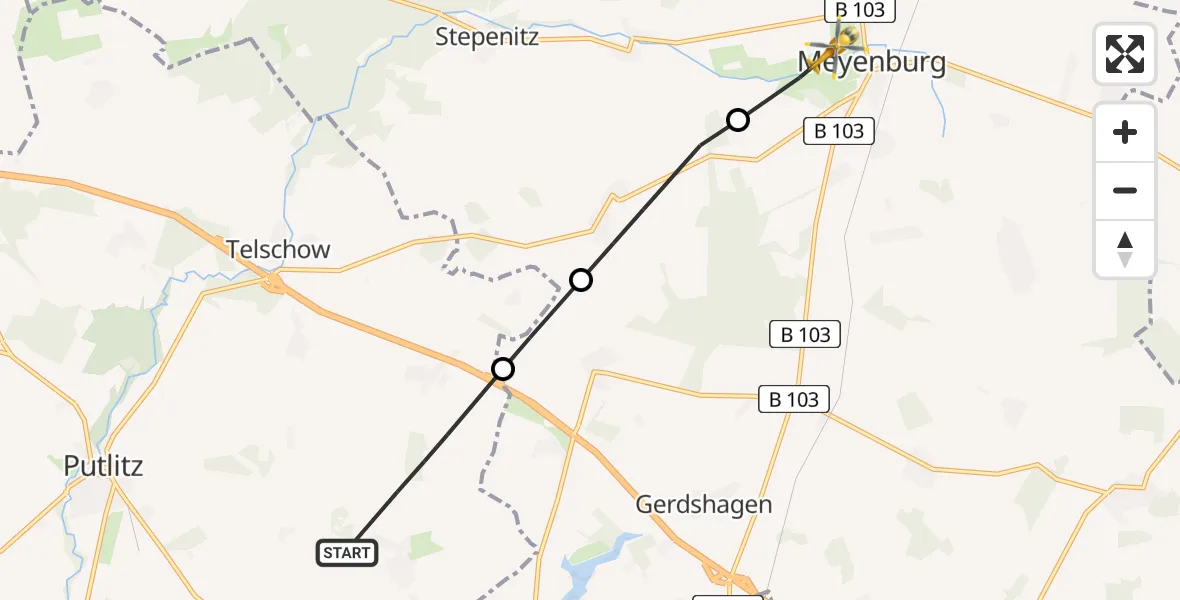 Flugroute Rettungshubschrauber Triglitz - Meyenburg, 14 Juni 2026, 12:34
