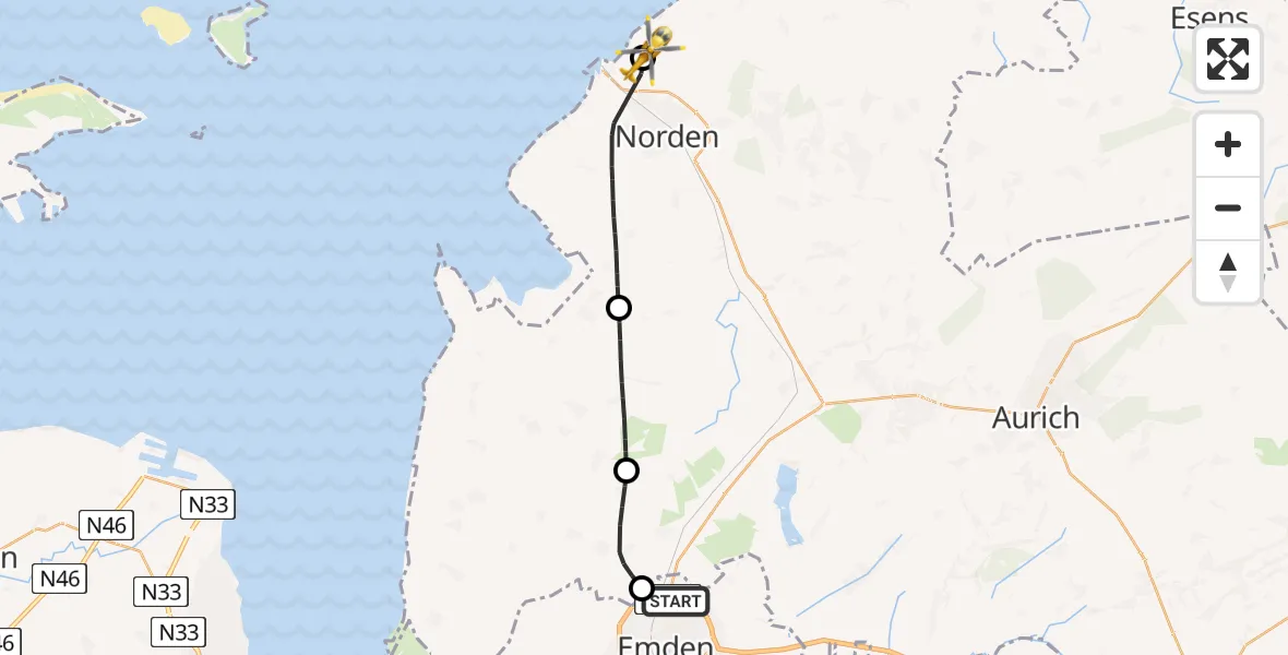 Flugroute Ambulanzhubschrauber Emden - Norden-Norddeich Flughafen, 14 Juni 2026, 12:34