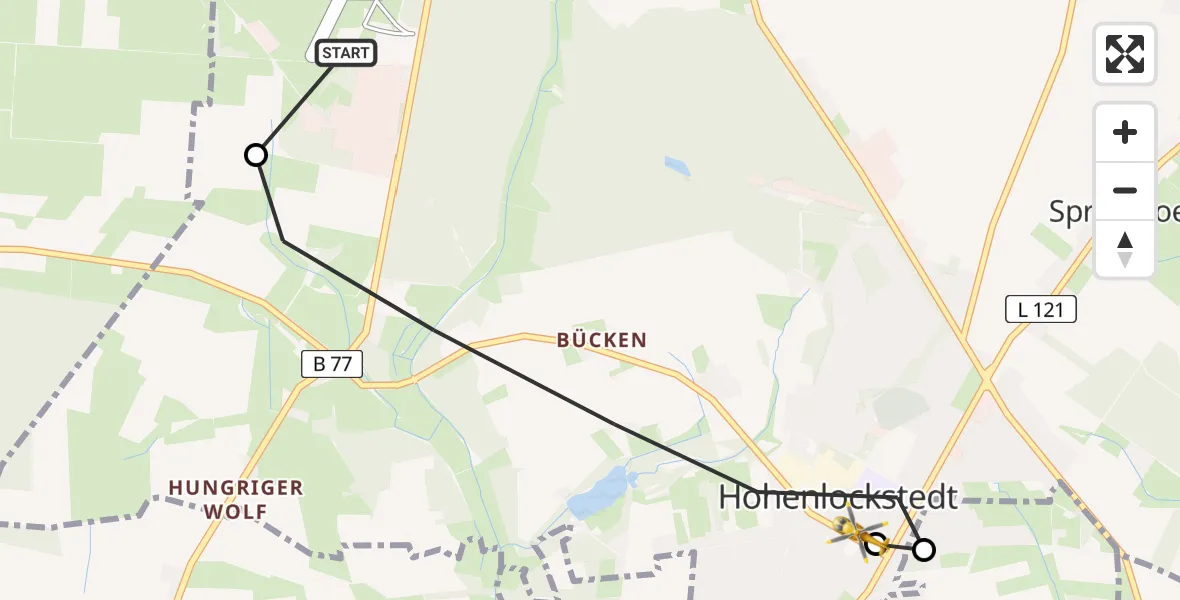 Flugroute Rettungshubschrauber Itzehoe Hungriger Wolf Flugplatz - Hohenlockstedt, 14 Juni 2026, 12:40