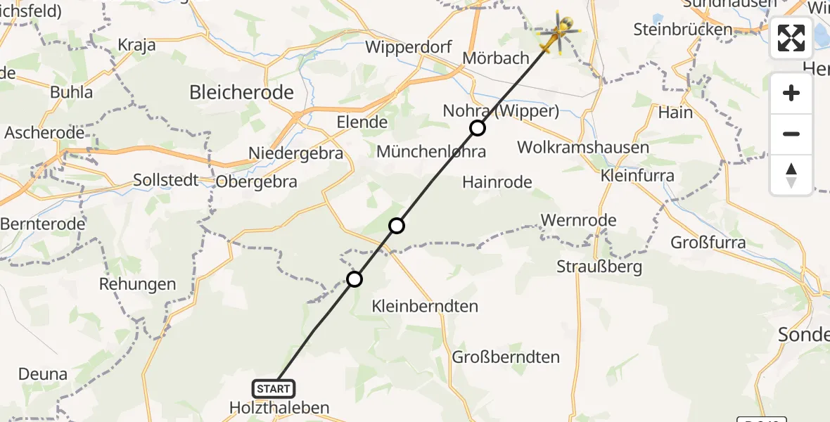Flugroute Rettungshubschrauber Helbedündorf - Bleicherode, 14 Juni 2026, 12:44