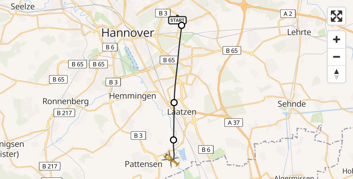 Flugroute Rettungshubschrauber Hannover Luftrettung Hubschrauberlandeplatz (Christoph 4) - Pattensen, 14 Juni 2026, 12:45