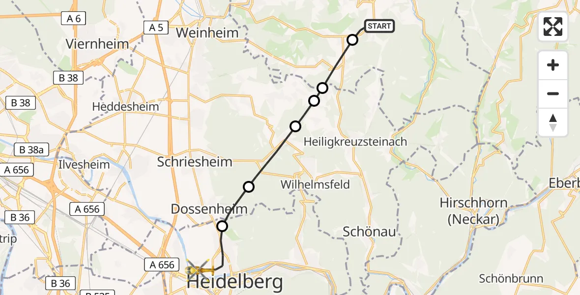 Flugroute Rettungshubschrauber Wald-Michelbach - Heidelberg, 14 Juni 2026, 12:47