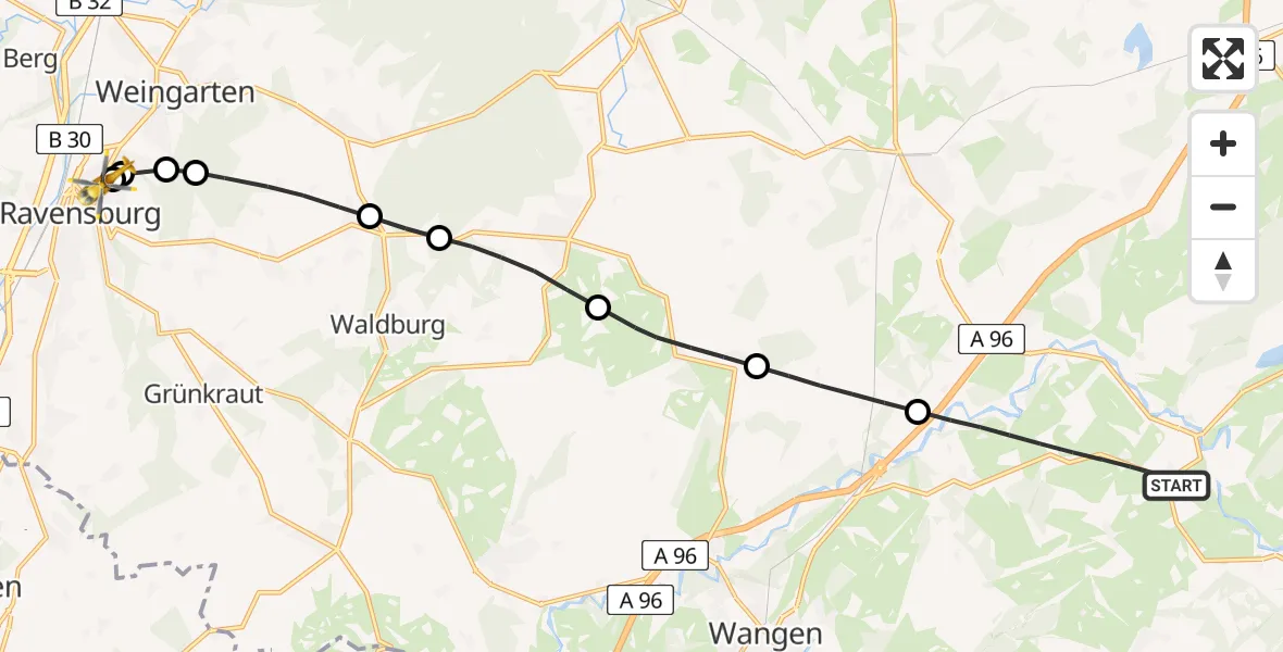 Flugroute Rettungshubschrauber Argenbühl - Sankt Elisabeth Hospital, 14 Juni 2026, 12:49