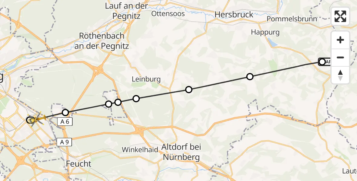 Flugroute Ambulanzhubschrauber Pommelsbrunn - Nürnberg, 14 Juni 2026, 12:58