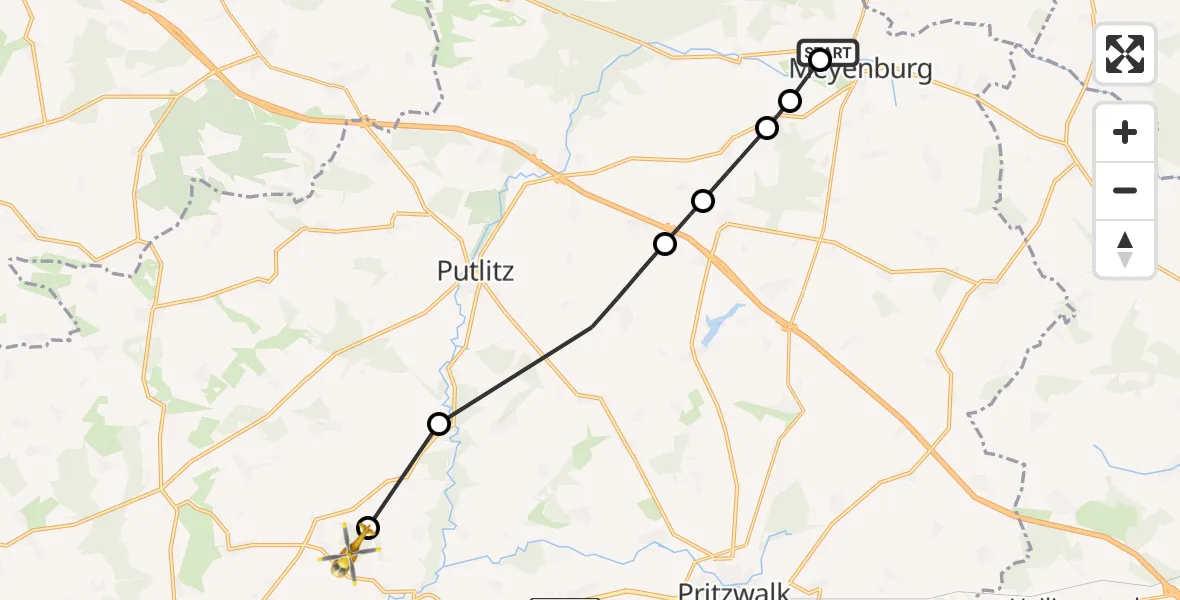 Flugroute Rettungshubschrauber Meyenburg - Groß Pankow (Prignitz), 14 Juni 2026, 13:07